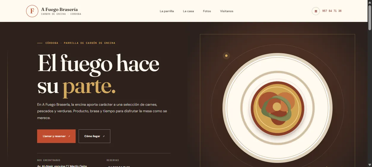 Captura de la web de A Fuego Brasería