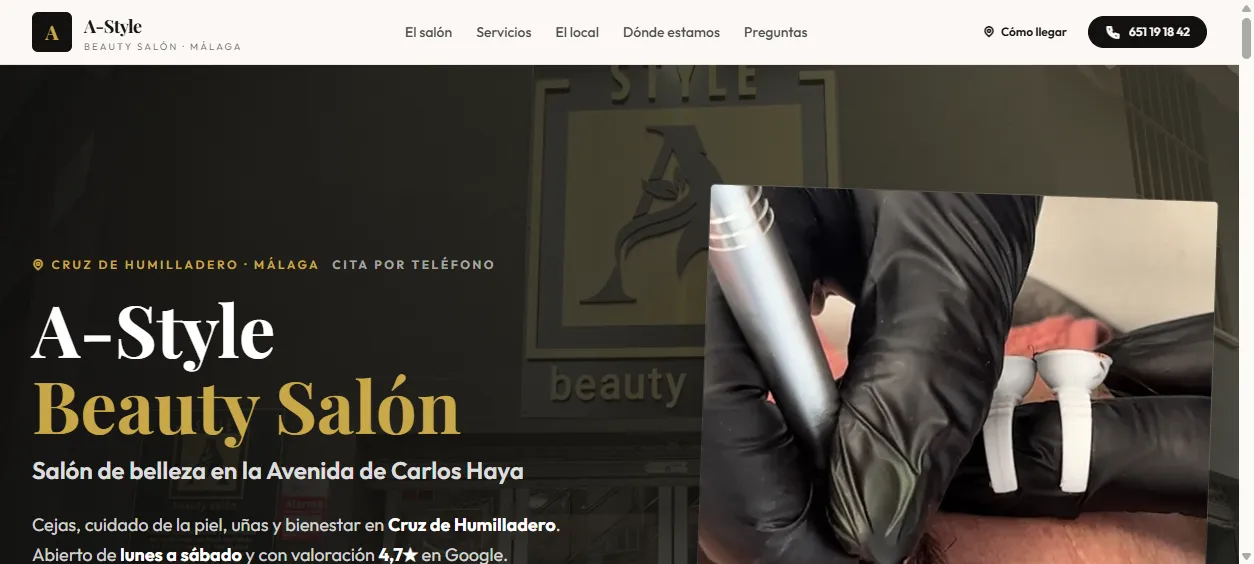 Captura de la web de A-Style Beauty Salón