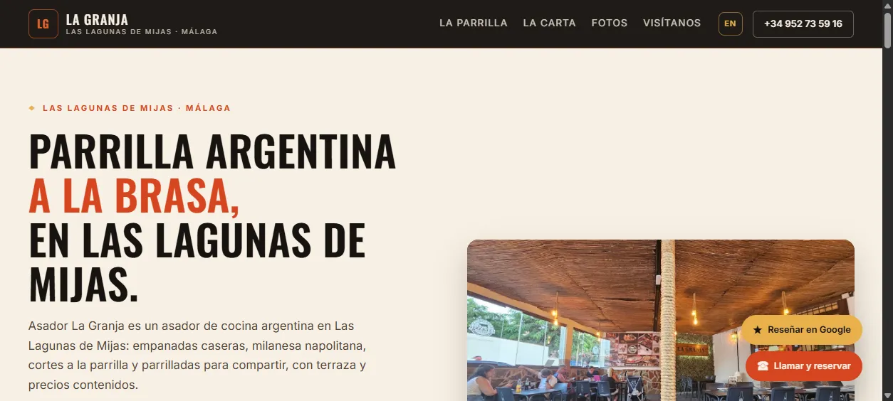 Captura de la web de Asador La Granja