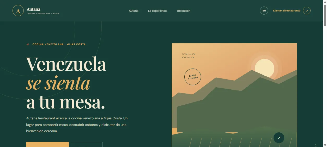 Captura de la web de Autana Restaurant